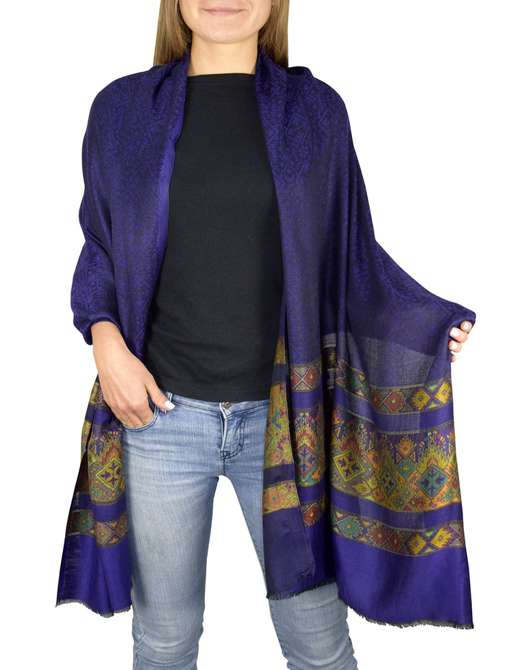 crittendenwayapartments Exclusive Silky Shiny Tribal Paisley Printed Fringe Scarf