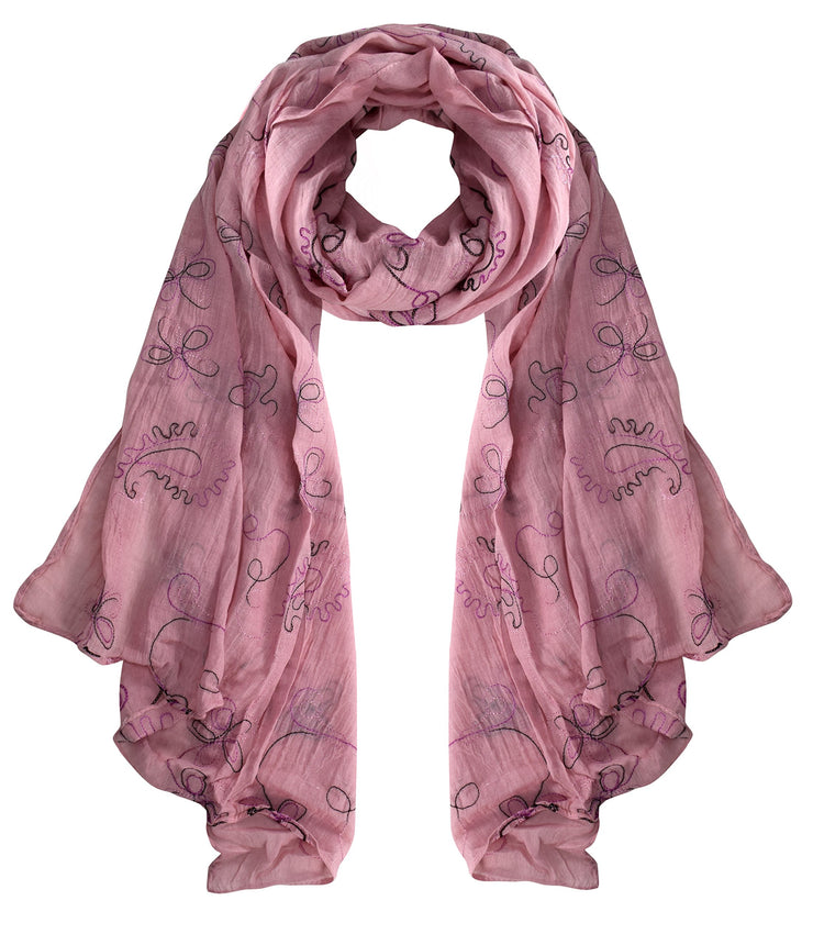 Fall Fashion Embroidered Sheer Floral Scarf Wrap Shawl