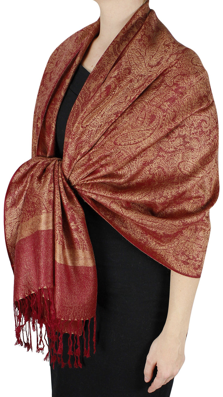 Peach/Red Reversible veritasfinancialgrp Elegant Vintage Two Color Jacquard Paisley Pashmina Shawl Wrap