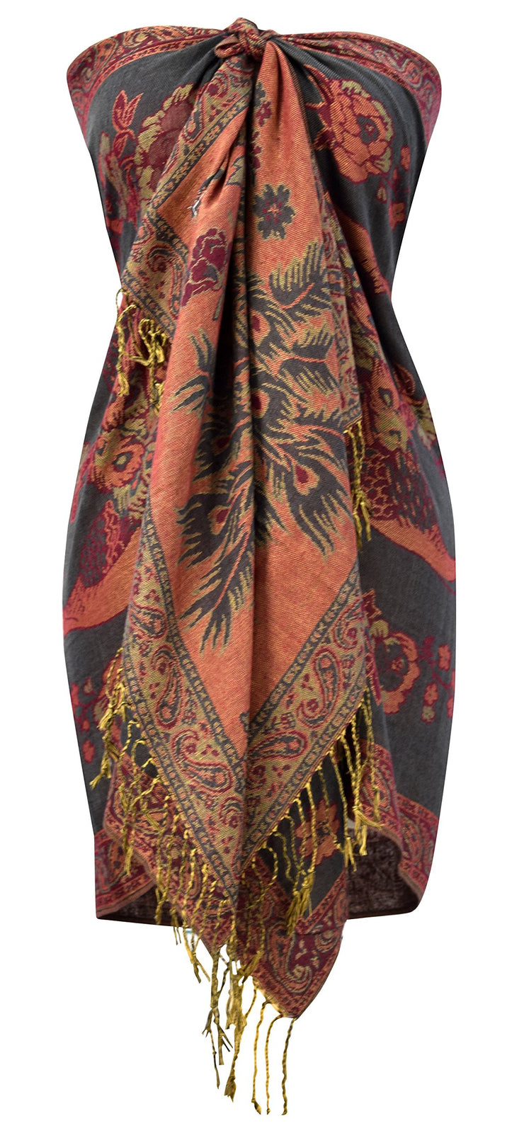 Floral Peacock Reversible Shimmer Layered Pashmina Wrap Shawl Scarf