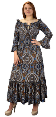 B5767-002-3-GypsyDress-Blue/Brn-M-AJ