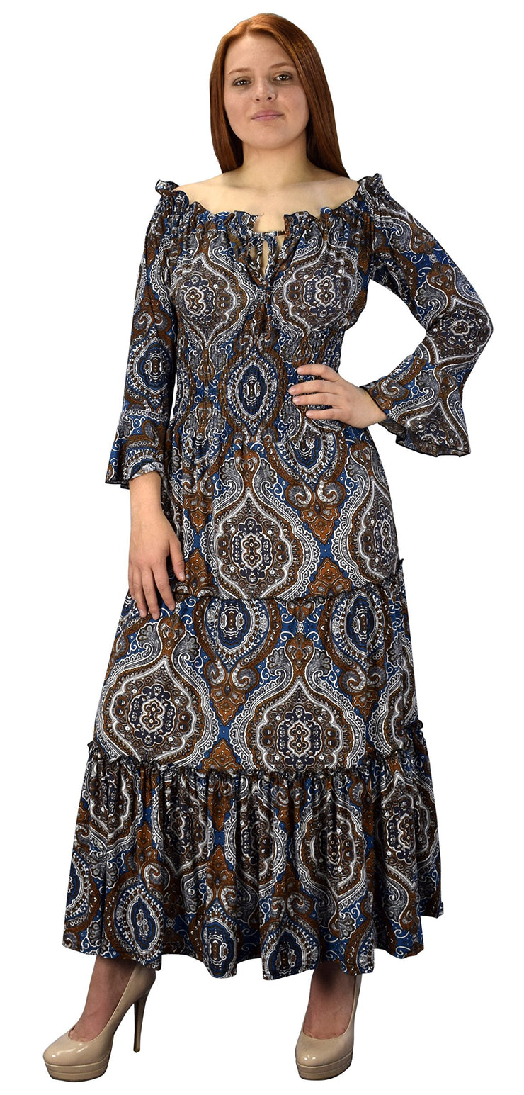 B5766-002-3-GypsyDress-Blue/Brn-S-AJ