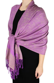 Double Layer Hues of Purple Jacquard Paisley Pashmina Feel Shawl