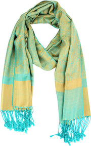 Teal/Gold veritasfinancialgrp Elegant Vintage Two Color Jacquard Paisley Pashmina Shawl Wrap