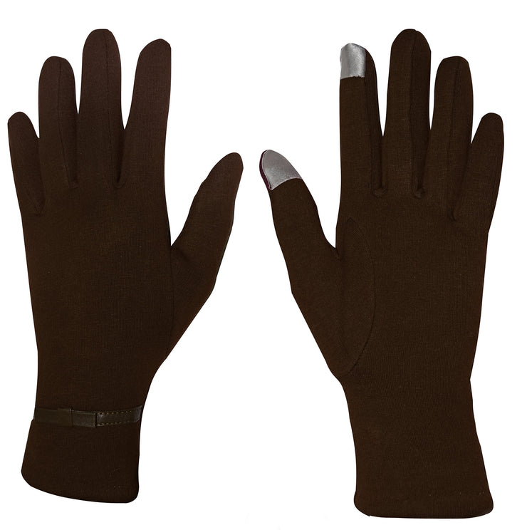 Womens Touch Screen Fleece Lined Belted Winter Gloves Warm Wear Belted Brown, One Size