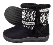 Faux-Fur Fleece Lined Kids Suede Snowflake Shearling Boots