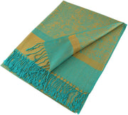 Teal/Gold veritasfinancialgrp Elegant Vintage Two Color Jacquard Paisley Pashmina Shawl Wrap