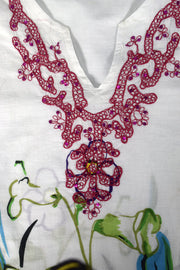 Summer Womens Boho Cotton Floral Embroidered Cover-up Beachwear Tunic Fuchsia Sequin L XL