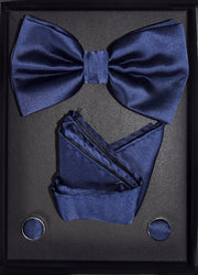 Mens Pre-tied Adjustable Tuxedo Bow Tie Cufflinks Pocket Square Set