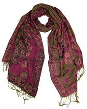 Floral Peacock Reversible Shimmer Layered Pashmina Wrap Shawl Scarf