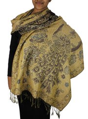 Floral Peacock Reversible Shimmer Layered Pashmina Wrap Shawl Scarf