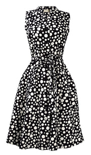 crittendenwayapartments Black Polka Dot Vintage Retro Button Up Party Dress with Belt