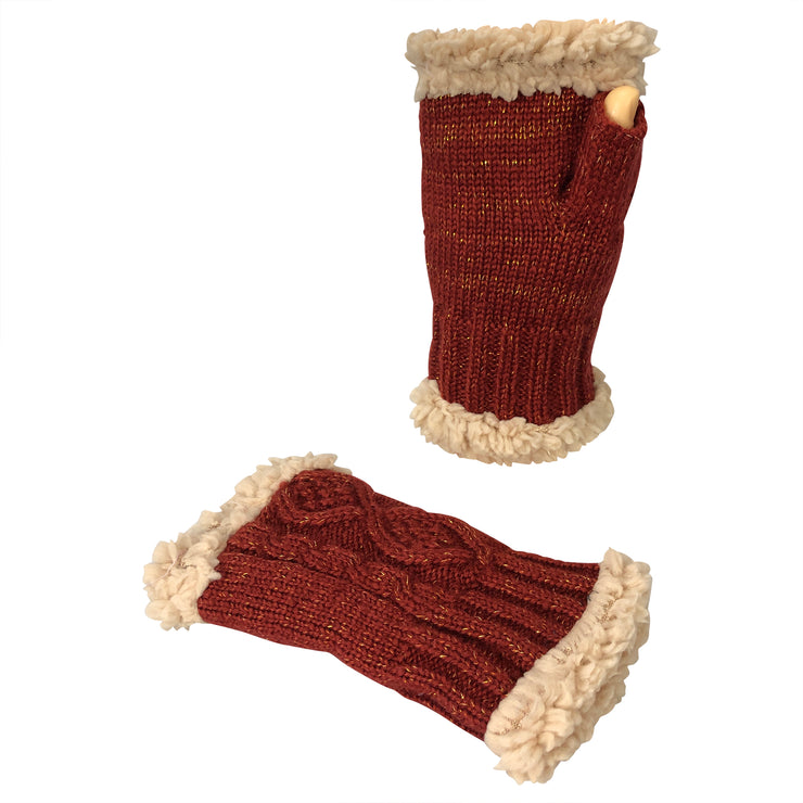 Women's Classic Cable Knitted Hand Warmer Gloves with Sherpa Fur Lining