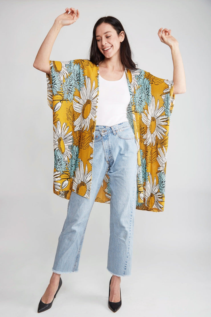 "Kimora" Sunflower Print Long Cover-Up