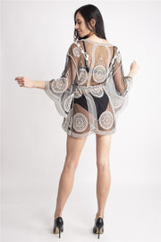 "Charlotte" Circular Pattern Short Lace Cover-Up W/ Tasseled Tie-Knot