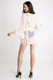 "Charlotte" Circular Pattern Short Lace Cover-Up W/ Tasseled Tie-Knot