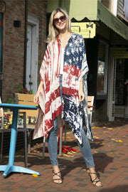 "Jil" American Flag Print Long Kimono