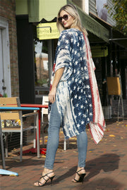 "Jil" American Flag Print Long Kimono