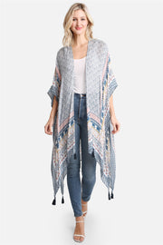 "Miuccia" Elephant Print Long Kimono W/ Tassels