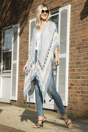 "Miuccia" Elephant Print Long Kimono W/ Tassels