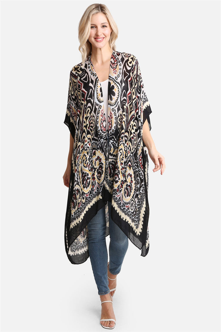 "Stella" Mixed Paisley Print Long Kimono