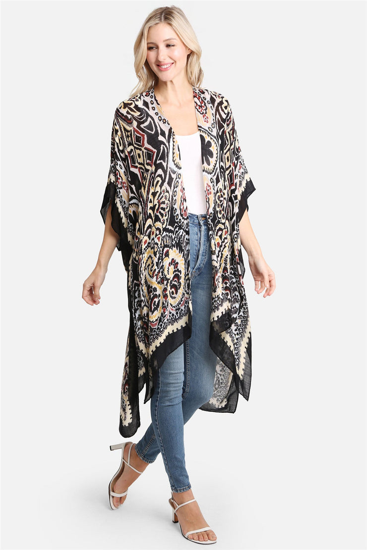 "Stella" Mixed Paisley Print Long Kimono