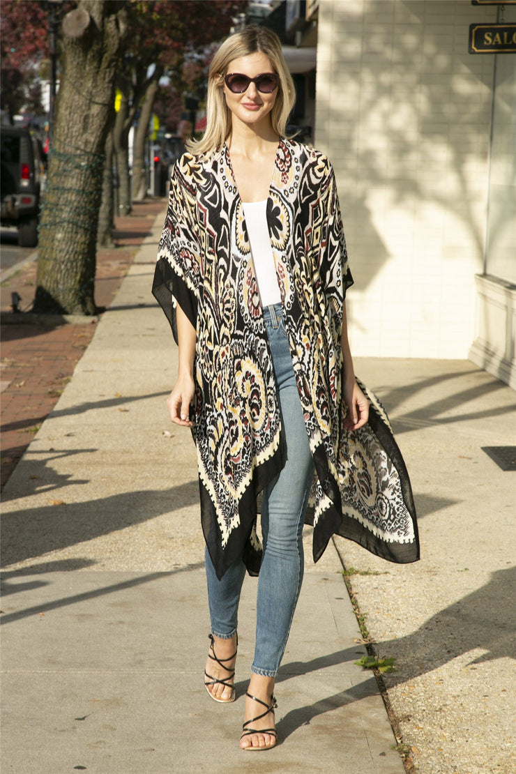 "Stella" Mixed Paisley Print Long Kimono