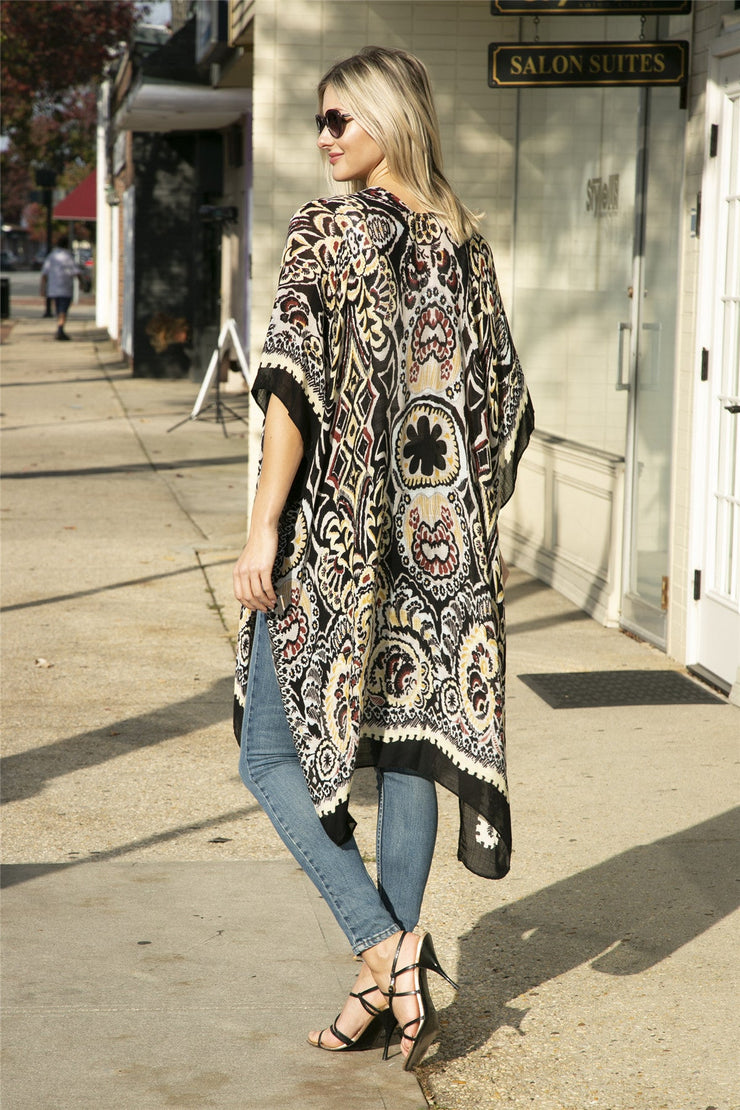 "Stella" Mixed Paisley Print Long Kimono