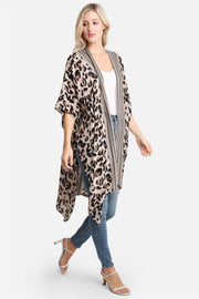 "Tori" Leopard & Stripe Pattern Long Kimono