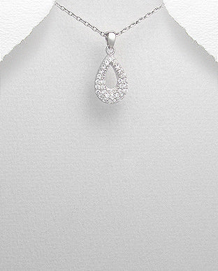 Tear Drop Pendant with CZ Diamonds