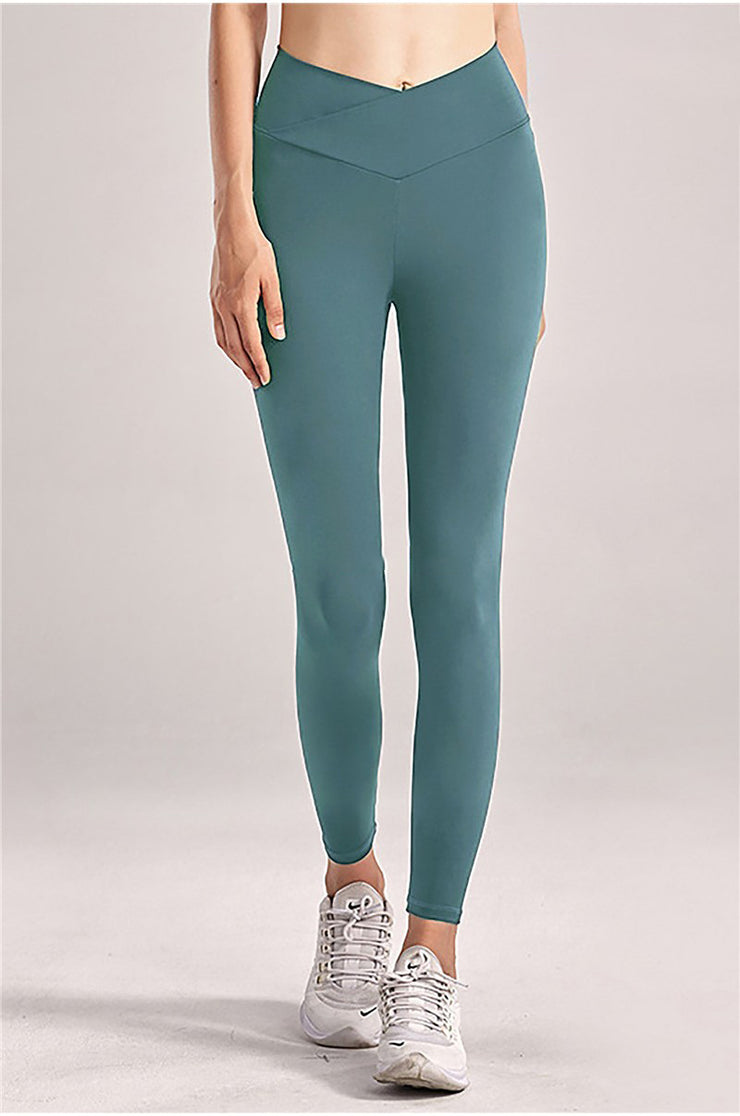 "Jumping For You" Solid Crossover High-Rise Leggings