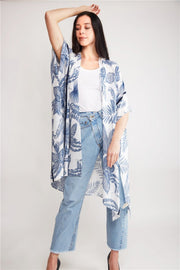 "Diane" Leaf Print Long Kimono