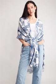 "Diane" Leaf Print Long Kimono