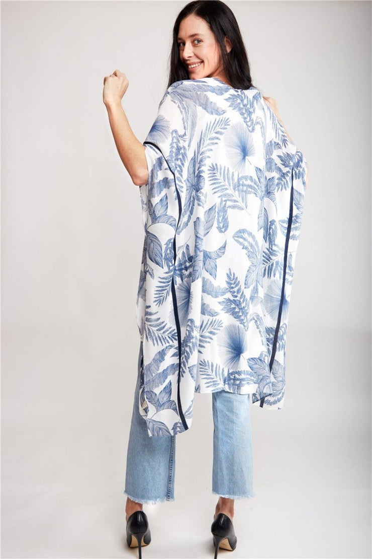 "Diane" Leaf Print Long Kimono