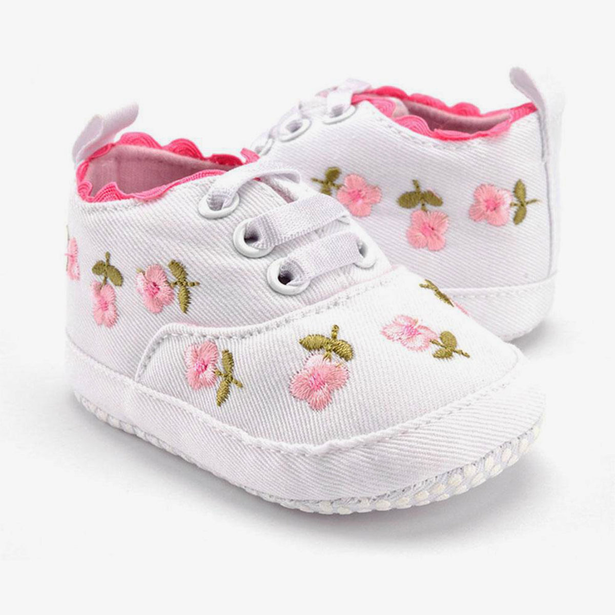 Tenis Bebé Niña con Flores Rosas Bordadas – PetiteMignon