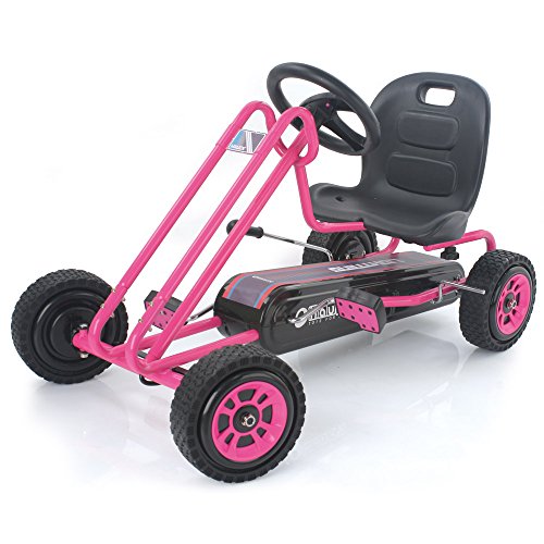 Power System Hauck Lightning Pedal Go Kart Pedal Car Ride Toys for Boys Girls with Ergonomic Adjustable Seat Sharp Handling Pink 