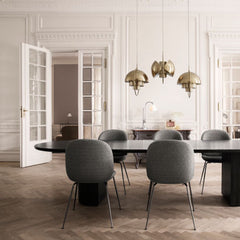 GUBI Multilite Pendants in Brass in Room with Beetle Dining Chairs