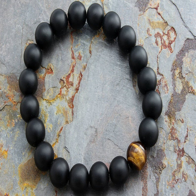 Men/'s Bracelet; Men/'s Black Bracelet; Black Beaded Bracelet; Black Matte Glass Beads; 8 inches; Gift For Him; Handcrafted