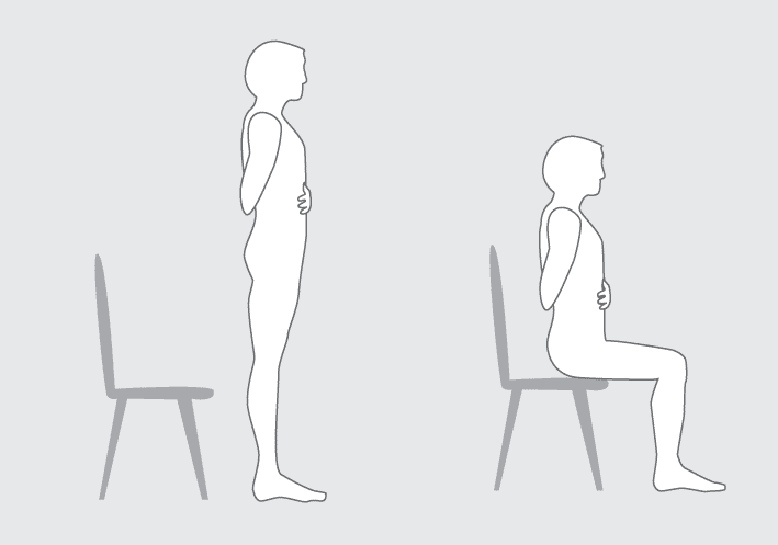 Place one hand in the small of your back and one hand on your stomach. Alternate between sitting and standing, while trying to maintain your lordosis in its standing shape. 