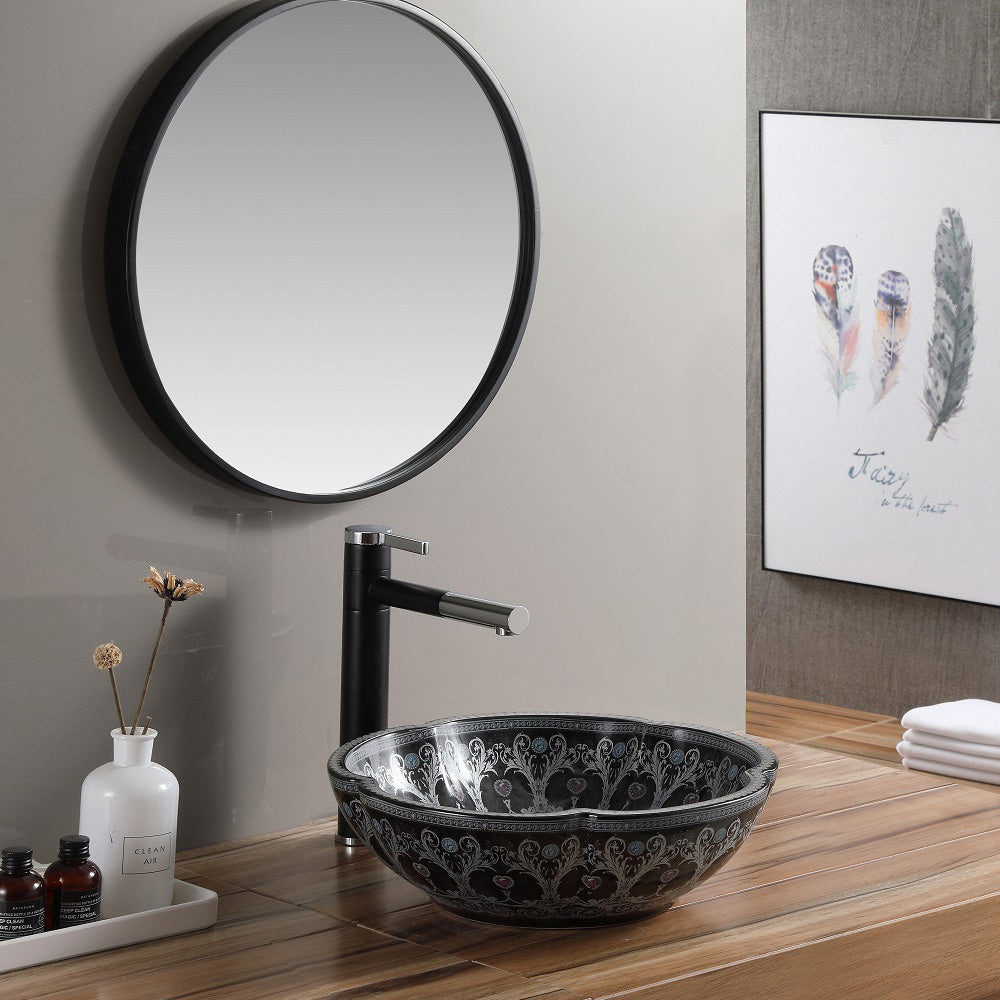 Stylish Black Ceramic Washbasin- Flower Shaped Designer look- FUAO