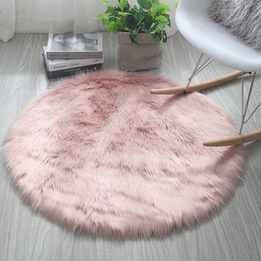 Soft Plush Shaggy Round Faux Sheepskin Rugs For Living Room Hotel Room Bathroom Mat Circular Area Mats Purple Gray White Pink Bedroom Rug