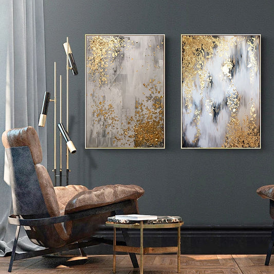 Abstract Luxury Designer Wall Art Fine Art Canvas Print Modern Fashion Glamour Golden Beige Picture For Luxurious Living Room Apartment Bedroom Decor