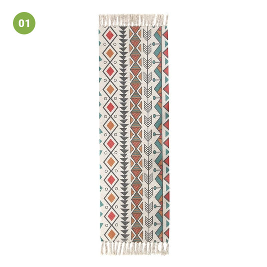 Modern Ethnic Style Linen Tassel Woven Rug Geometric Design Area Rug Carpet Floor Mat For Living Room Dining Bedroom Room Decor