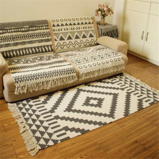 Natural Color Cotton Aztec Rug Soft Tassel Carpet Mat For Living Room Dining Room Carpet Door Mat Simple Nordic Style Decor