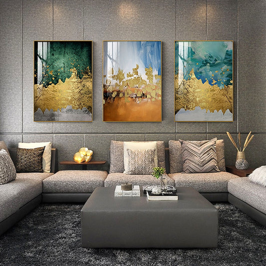 Modern Lifestyles Abstract Wall Art Golden Colors Contemporary Design Fine Art Canvas Prints Luxury Paintings For Stylish Home Office Hotel Interiors