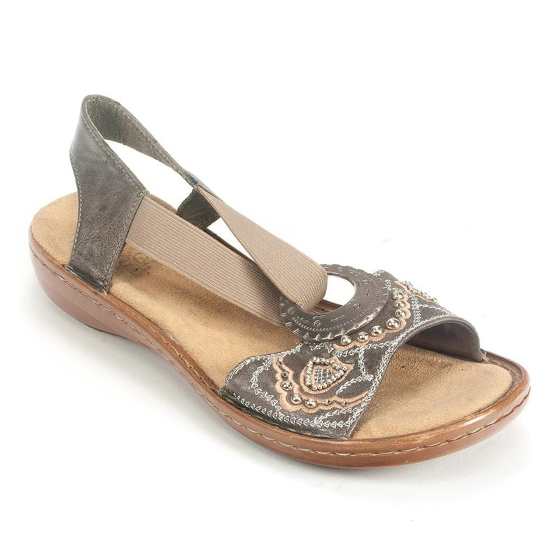 Rieker 608B9 Womens Slip On Leather Beaded Sandal | Shoes