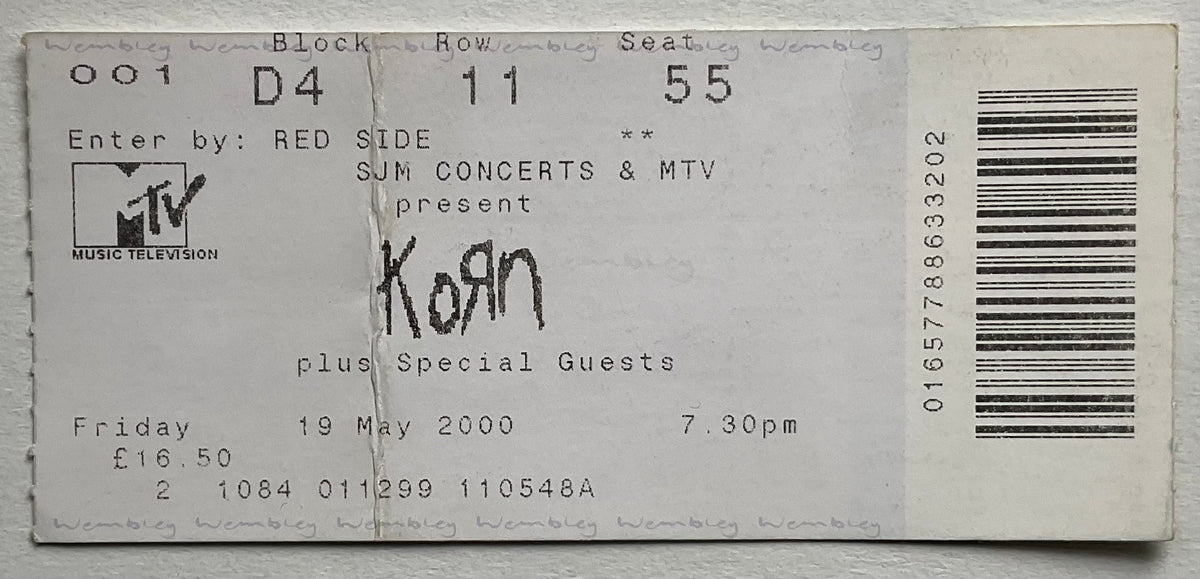 Korn Original Used Concert Ticket Wembley Arena London 19th May 2000