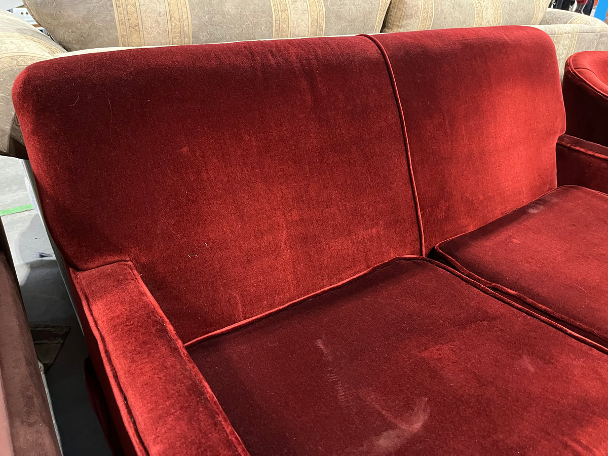 Faded Velvet Red Couch Habitat for Humanity Greater Ottawa ReStore