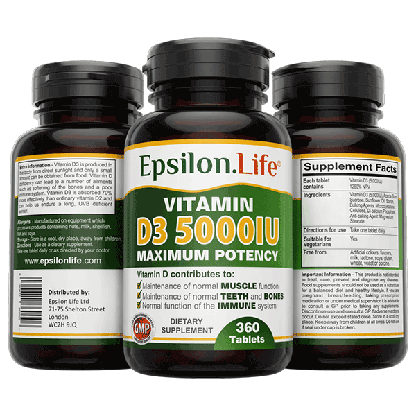Vitamin D3 5000 Iu 360 Tablets From Epsilon Life