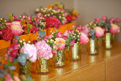 Bright Florals and Mercury Glass Vases